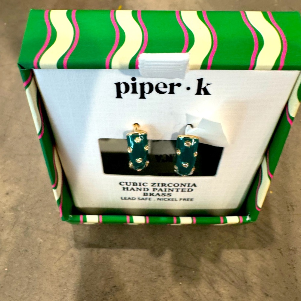 Piper K Green Cubic Zirconia hoop Earrings- hand painted brass! So cute & comfy